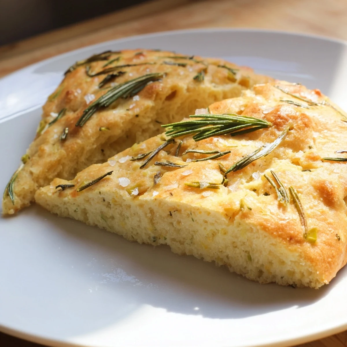 A golden brown Yeast-Free Garlic and Rosemary Bannock Bread, ready to be sliced and served warm.