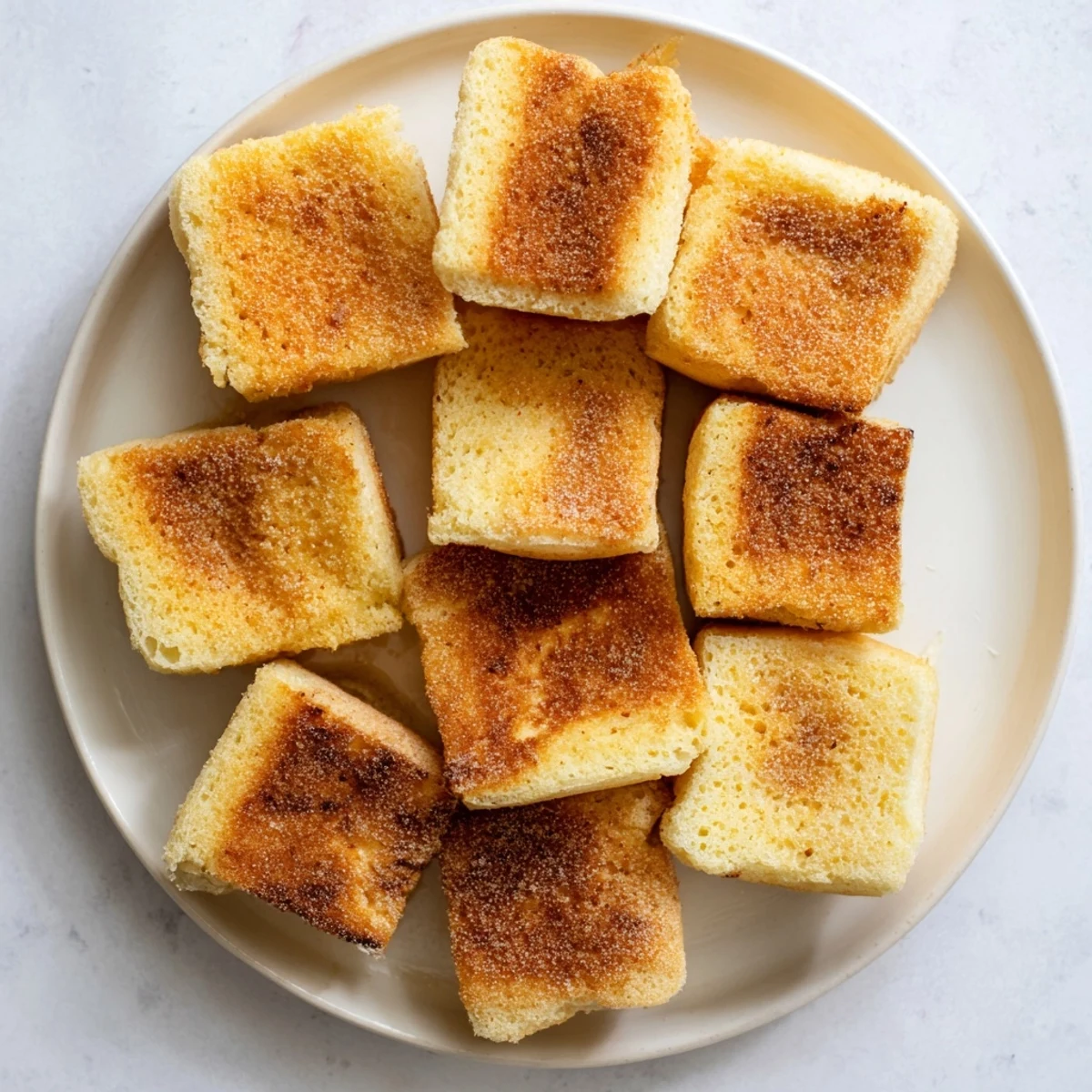 Warm, toasted sheet pan English muffins, showing off their perfect nooks and crannies.