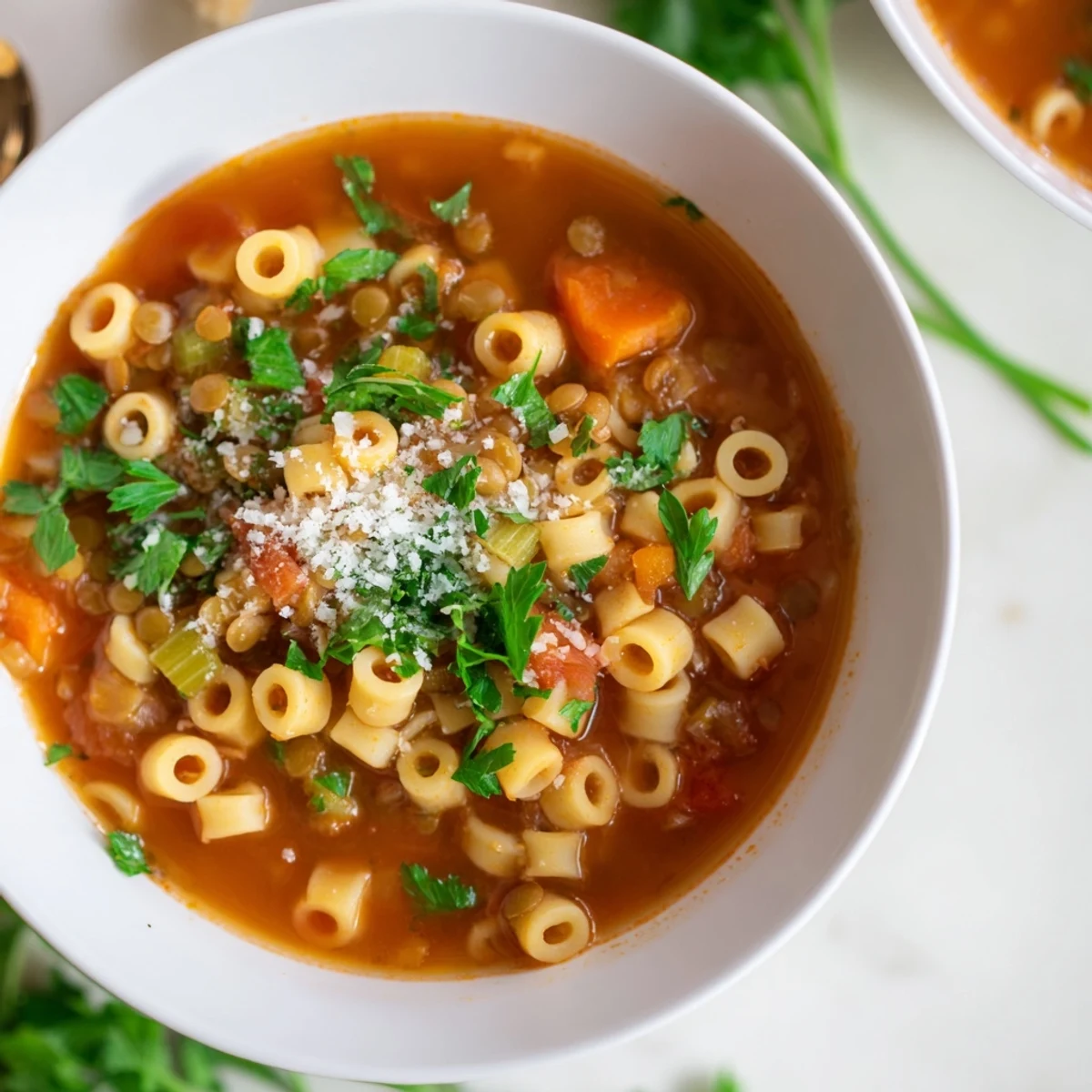 Ditalini Lentil Brown Soup