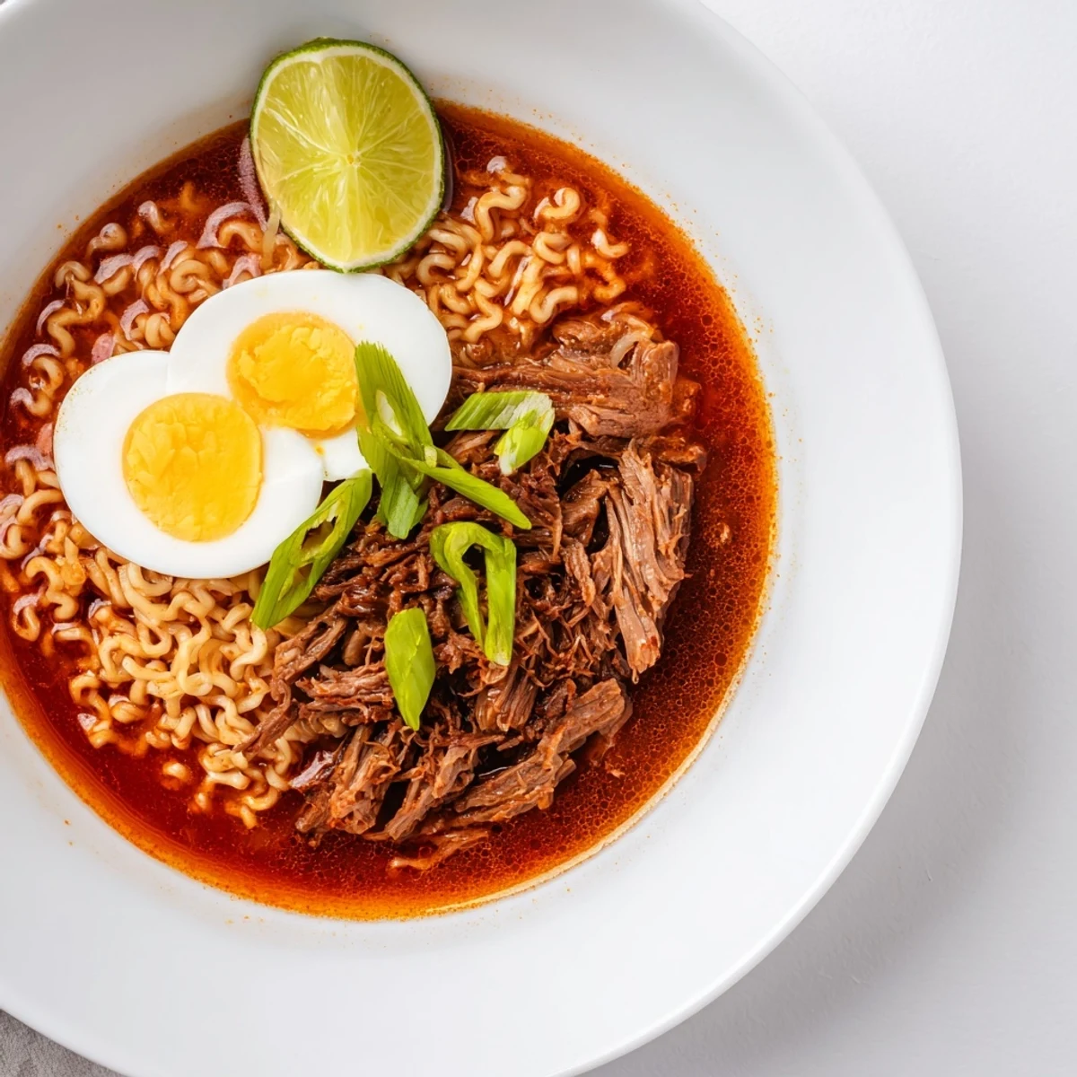 Vibrant Chaos Cooking Birria Ramen bowls with soft-boiled eggs, scallions, cilantro, and tender beef.