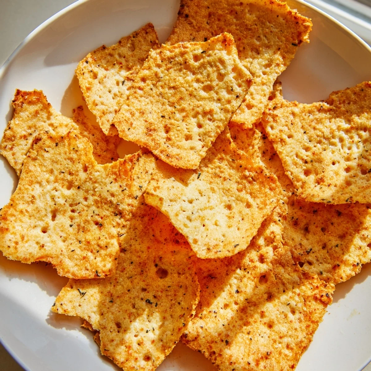 Homemade Cottage Cheese Chips, golden and crunchy, offer a high-protein snack perfect for pairing with fresh vegetables or dips.
