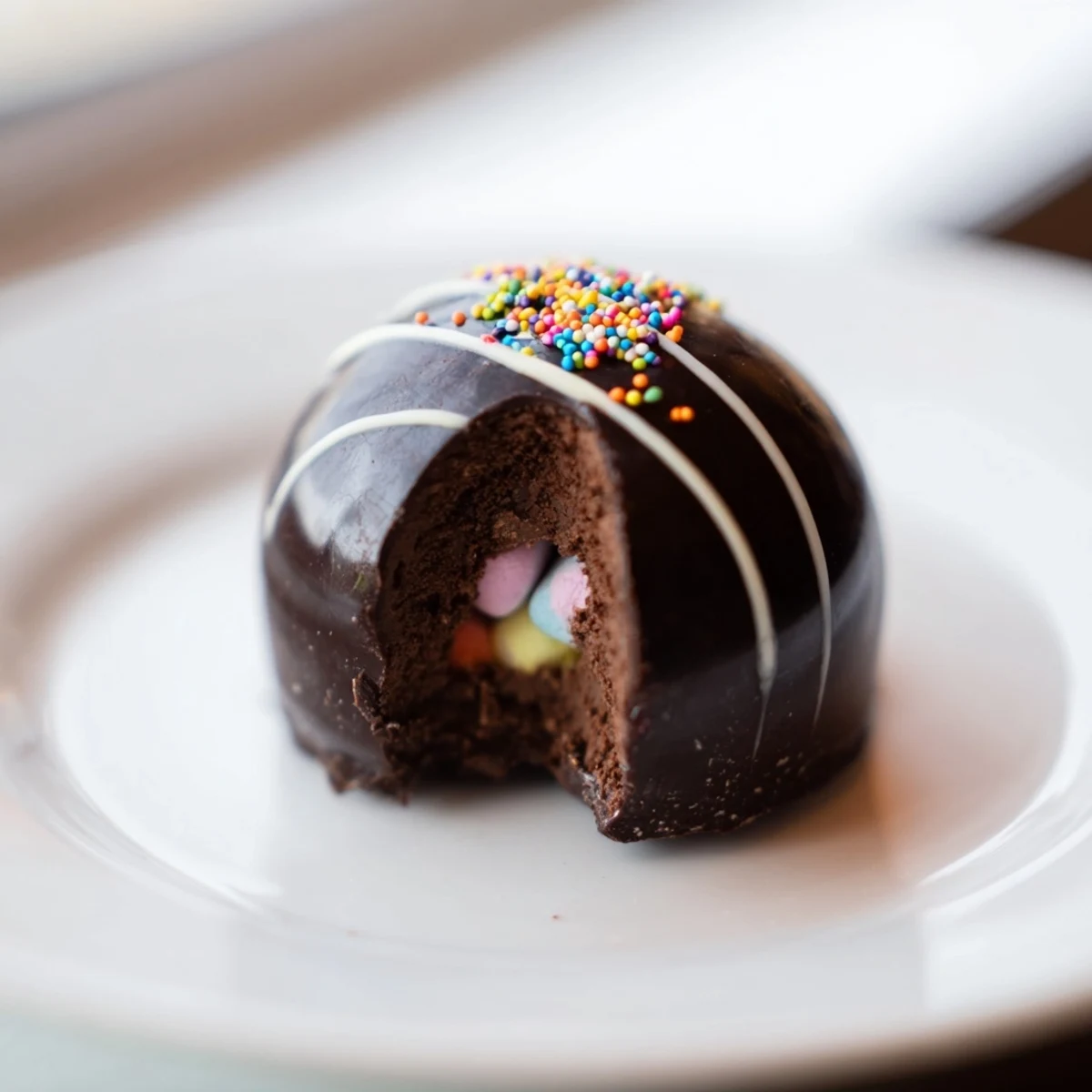 Stirring a Hot Chocolate Bomb into steaming milk creates a creamy, indulgent drink.