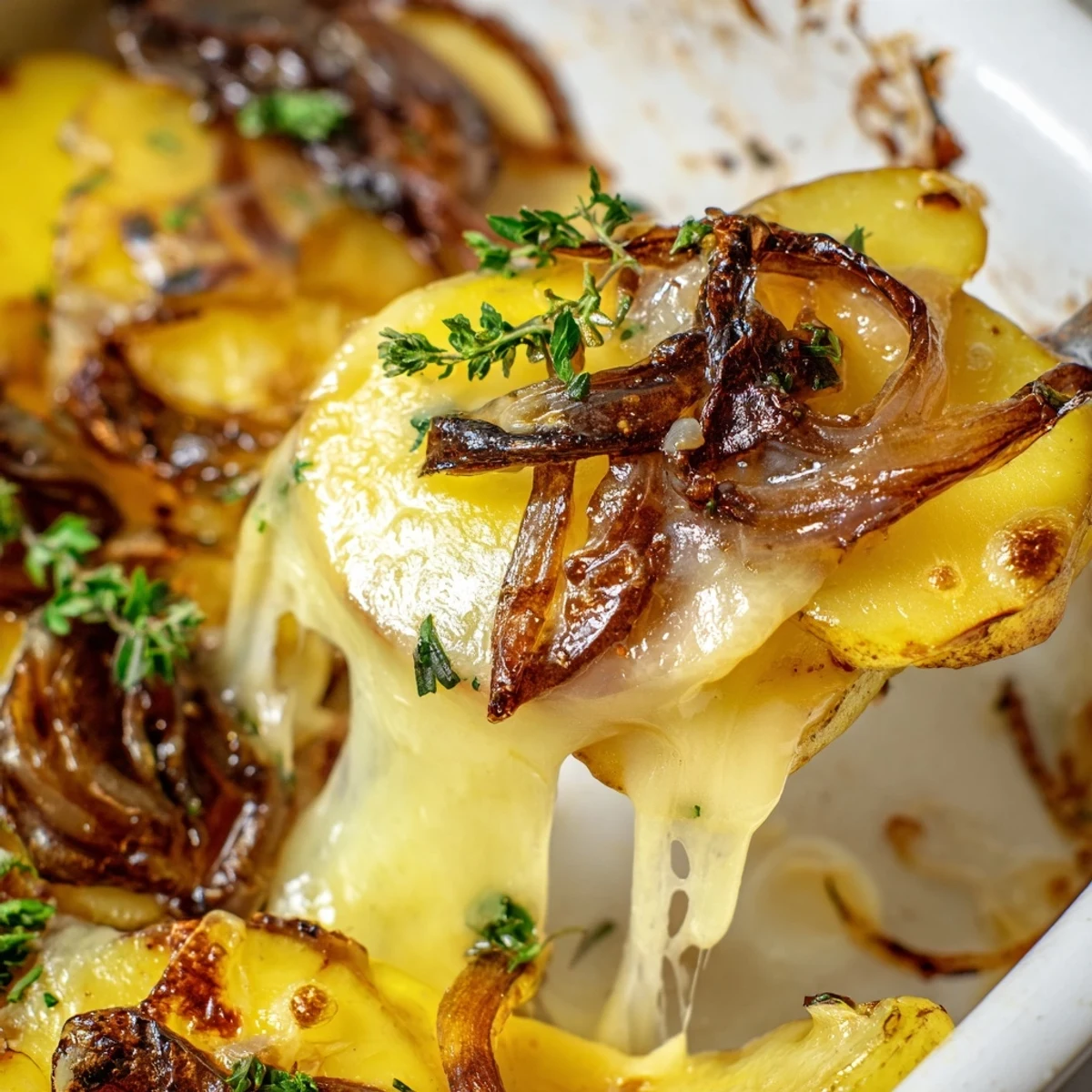 Serve French Onion Soup Potatoes warm from the oven, golden and bubbling, perfect alongside a grilled steak or a fresh green salad.