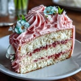 Elegant Mothers Day Cake with pink ombre buttercream and delicate edible flowers on top.