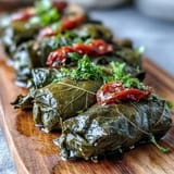 Fragrant Kurdish Dolma with a savory rice filling, artfully rolled in delicate grape leaves.