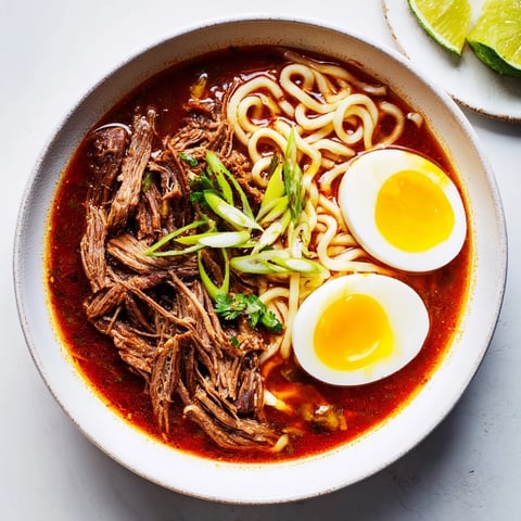 Savory Chaos Cooking Birria Ramen, a flavorful fusion, features tender beef in a spicy, rich broth.