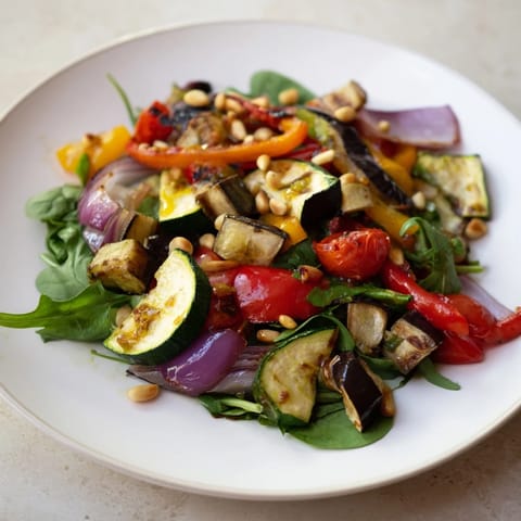 A close-up of a delightful roasted vegetable salad ready to be enjoyed as a vibrant lunch.