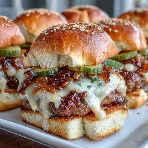 Toasted buns cradle juicy bratwurst patties smothered in a rich, creamy beer cheese sauce.