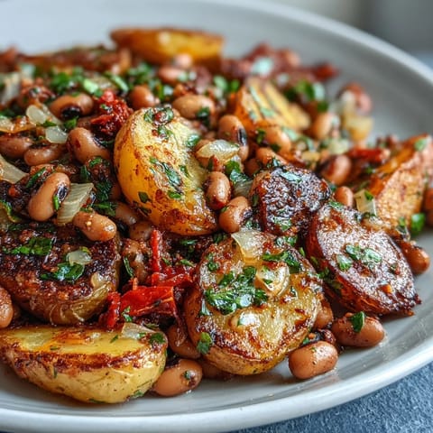 Golden Yukon Gold potatoes and tender black-eyed peas roasted with diced onions and bell peppers make up this hearty Black-Eyed Pea Hash.