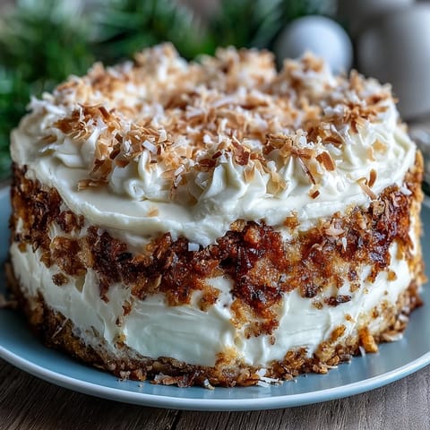 A slice of moist Christmas Hawaiian Carrot Pineapple Cake reveals grated carrots, crushed pineapple, and warm cinnamon spices on a wooden cutting board.