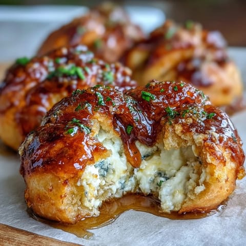 Baked Hot Honey Ricotta Stuffed Garlic Knots brushed with garlic butter and fresh parsley, served warm.