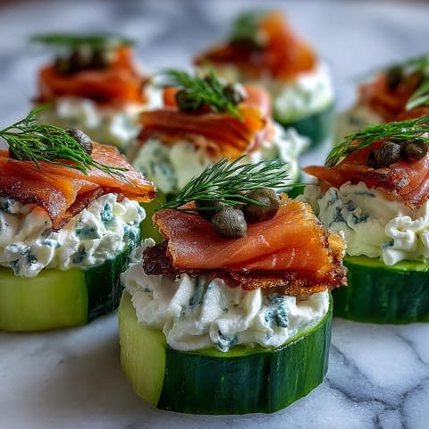 Keto Smoked Salmon and Cream Cheese Cucumber Bites arranged on a white platter, garnished with fresh dill and capers for an elegant appetizer presentation.