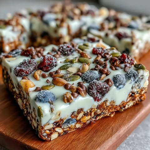 Creamy Greek yogurt bark topped with fresh berries, crunchy seeds, and a hint of vanilla—a high-protein breakfast treat perfect for busy mornings.