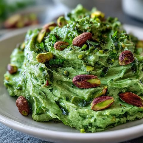 Creamy pistachio pesto with fresh basil, Parmesan, and olive oil, spread on toasted crostini for a gourmet appetizer.  