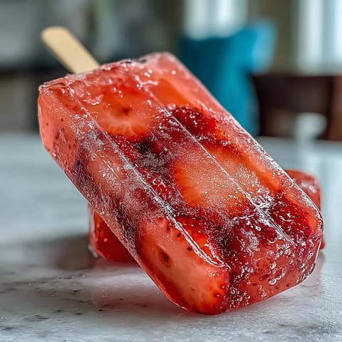 Celebrate Galentine's Day with these vibrant strawberry mimosa popsicles in a glass, garnished with fresh fruit slices.  