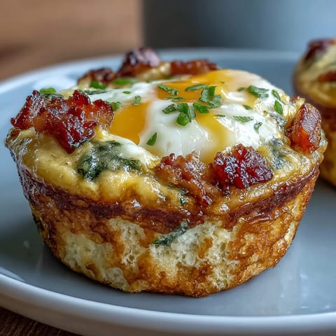 Fluffy egg muffins loaded with diced ham, fresh spinach, and colorful bell peppers, baked to golden perfection.  