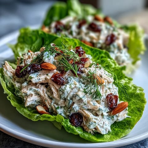 Greek Yogurt Chicken Salad Lettuce Wraps with juicy grapes and fresh dill in crisp lettuce leaves for a healthy lunch.