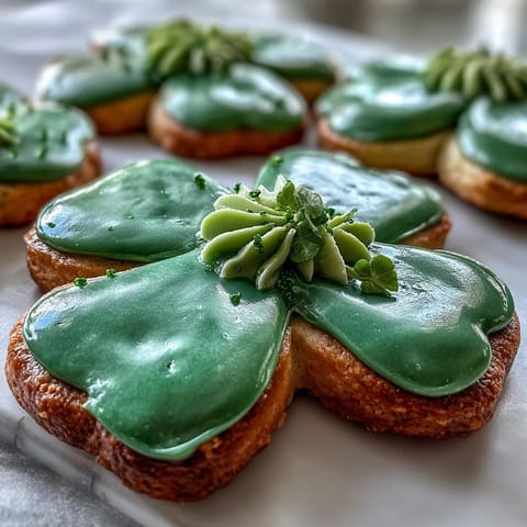 Festive shamrock-shaped sugar cookies decorated with smooth green royal icing for St. Patricks Day celebrations.