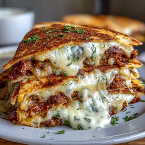 Shepherds Pie Quesadillas: golden tortillas filled with savory meat, veggies, and creamy mashed potatoes.