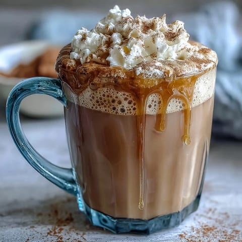 Creamy oat milk dandelion tea latte sweetened with honey, served warm in a cozy mug with cinnamon sprinkle.