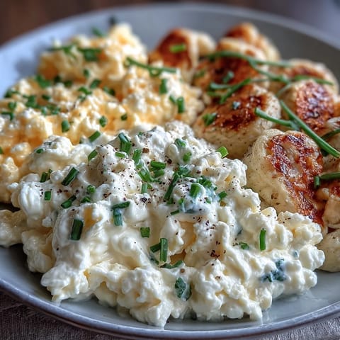 Protein-Packed Cottage Cheese Scrambled Eggs: creamy, fluffy eggs with a rich, satisfying breakfast.