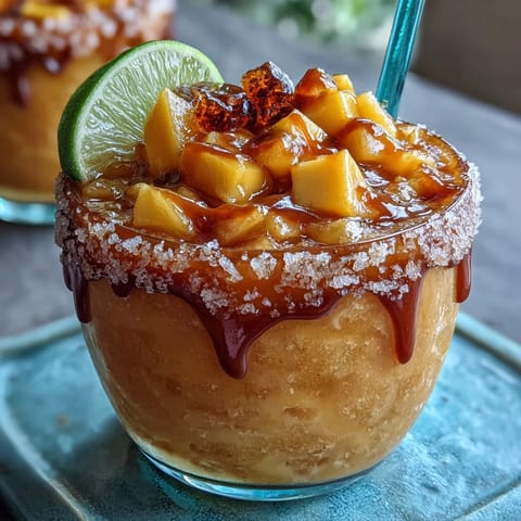Vibrant Cinco de Mayo Mangonada mocktail with layered chamoy and Tajín rim.
