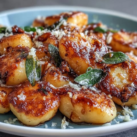 Pan-fried Brown Butter Sage Gnocchi dish, featuring pillowy dumplings and aromatic fresh sage.