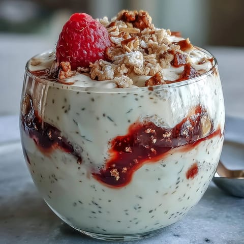 Vibrant Lemon Chia Parfait layers tangy fruit and crunchy granola in a pretty glass.