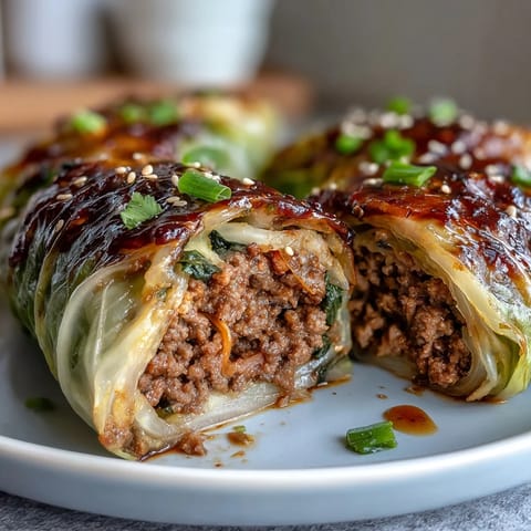 Steamed Korean Cabbage Rolls filled with savory beef, ready for dipping.