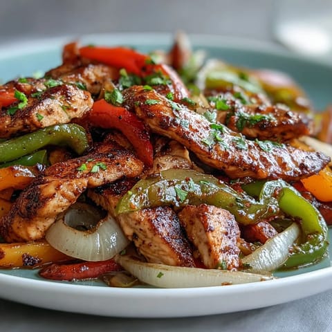 Sheet pan chicken fajitas glistening with colorful peppers, roasted to perfection.