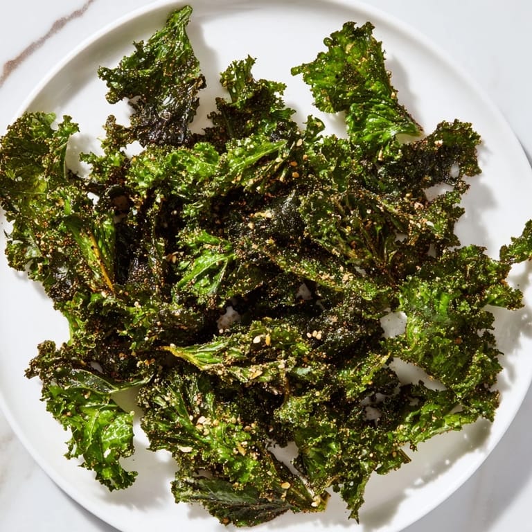 Homemade crispy kale chips, a vegan delight with perfectly seasoned leaves prepared in the oven.
