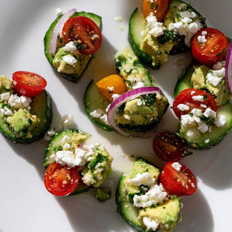 Enjoy a refreshing scoop of creamy Fresh Cucumber Tomato Avocado Salad with Feta; perfect meal!