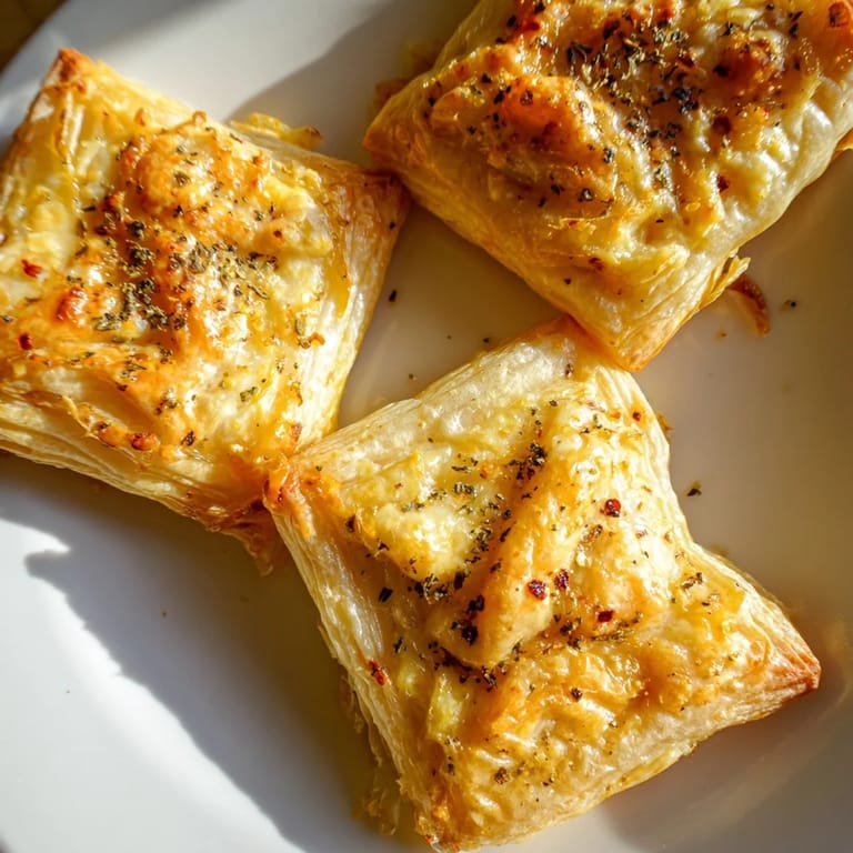 Crispy, golden-brown Cheese and Spice Puff Pastry Bites, served warm for delicious appetizer enjoyment, look delicious.