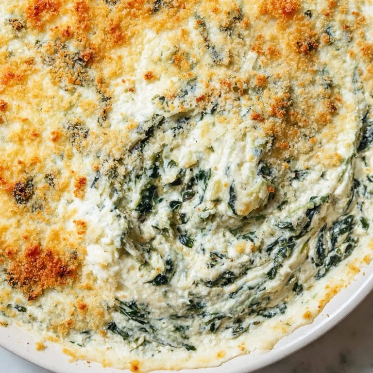 Warm Spinach and Artichoke Dip, a creamy appetizer featuring melted cheese and artichoke pieces perfect for sharing.