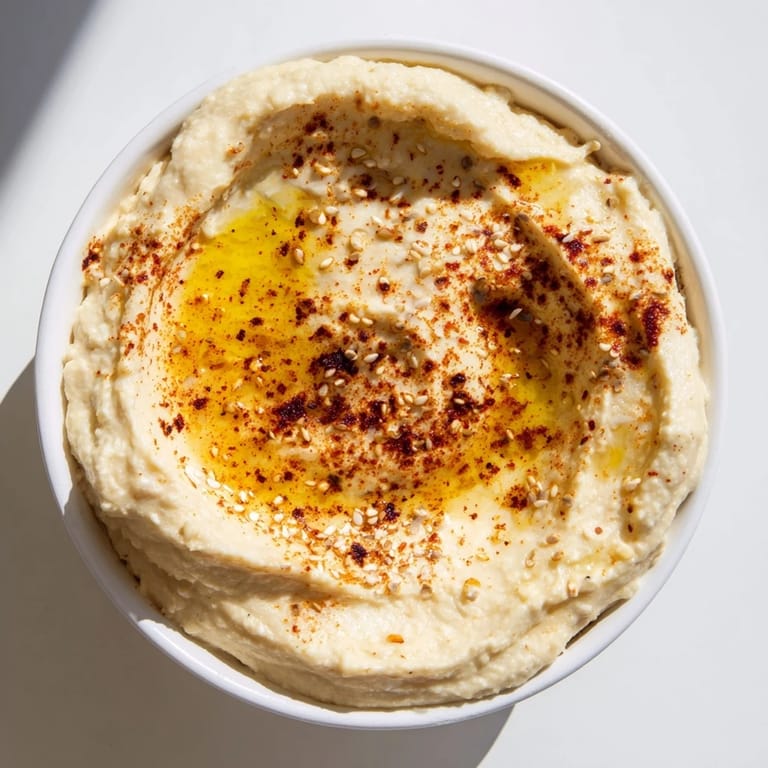 This close-up showcases vibrant, creamy Perfect 5-Minute Homemade Hummus ready to be scooped up with pita.