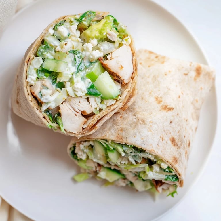 Savory Green Goddess Chicken Wraps, featuring fresh herbs and a creamy, crunchy filling, ready to eat.
