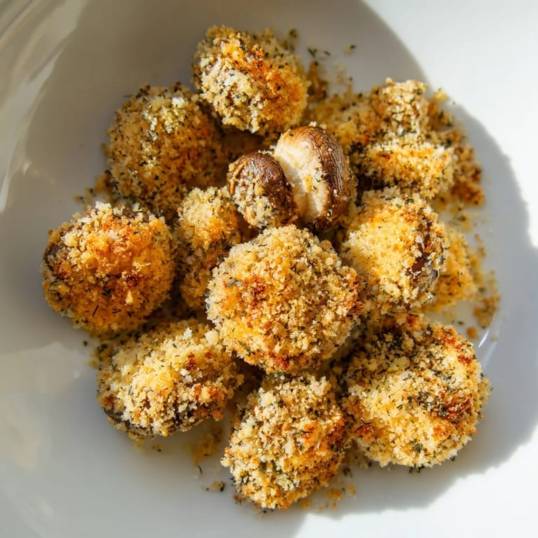 A close-up view of the delicious Ranch-Seasoned Crispy Mushrooms, showing their golden, crunchy texture.