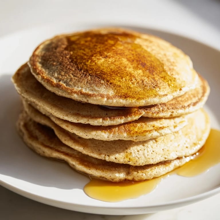 Warm, fluffy protein banana pancakes, cooked on a griddle, served with a pat of butter.