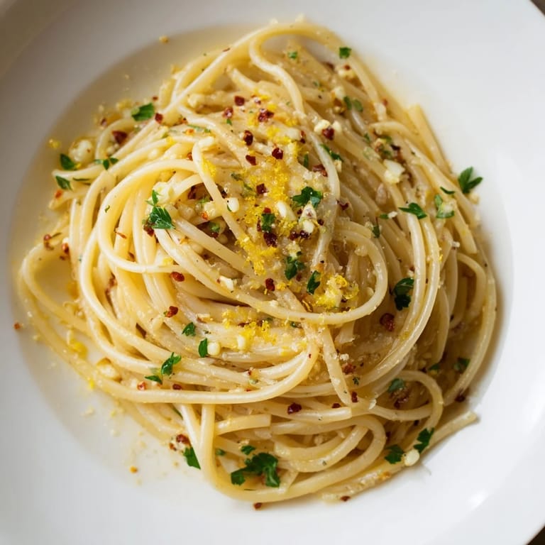 Delicious Garlic Butter Linguine, coated in luscious butter sauce, served with Parmesan and lemon wedges.