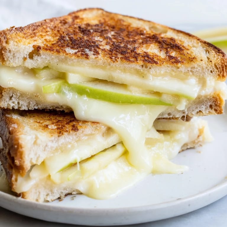 Golden, buttery sourdough perfectly melts Brie cheese and tart apple in this gourmet Grilled Cheese.
