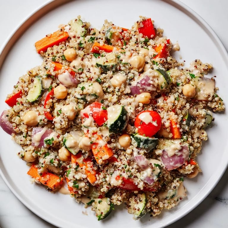 This satisfying Quinoa Power Salad features a creamy dressing, the perfect vegan and gluten-free lunch.