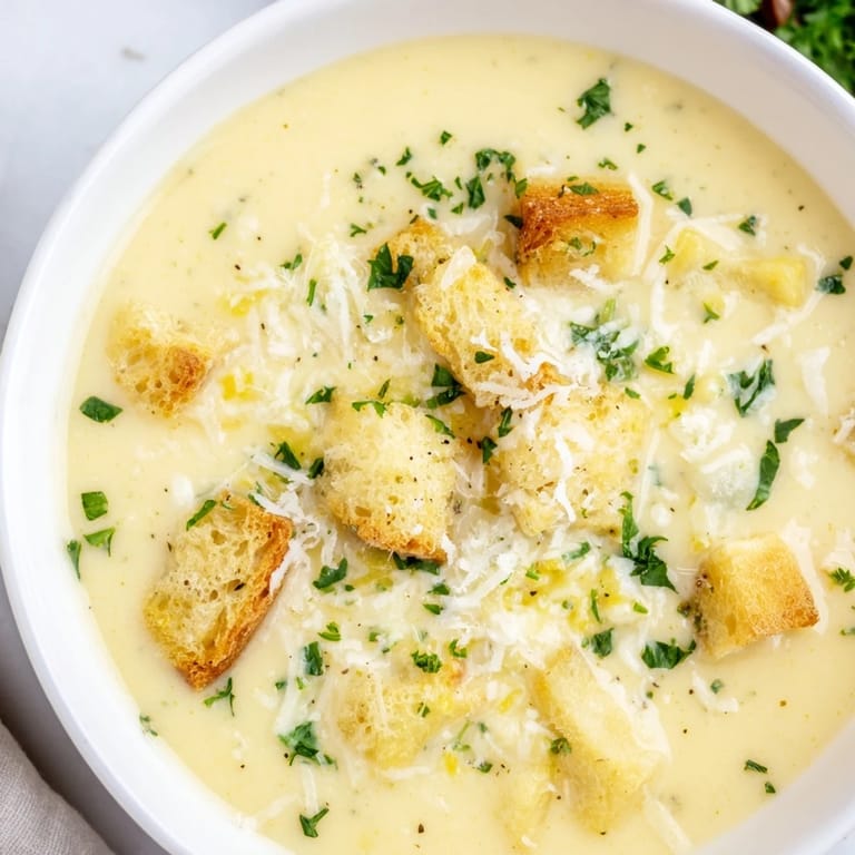 Enjoy a steaming bowl of Creamy Garlic Bread Soup, perfect for a cozy, flavorful dinner.