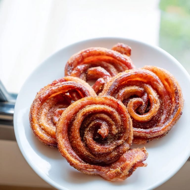 Fork-tender Spiced Bacon Twists with a spicy-sweet crust, ready to enjoy as a warm, homemade snack or cocktail bite.