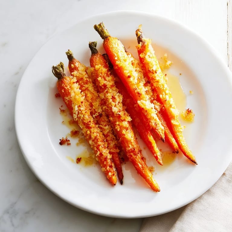 Tender baby carrots roasted with Parmesan, olive oil, and honey, served as a crisp side dish.
