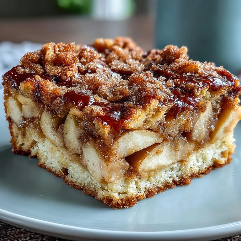 Golden Baked Apple Cake fresh from the oven, showcasing bubbling edges and aromatic cinnamon topping in a rustic breakfast setting.