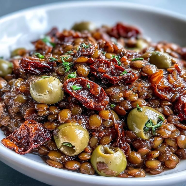 A spoonful of savory Cuban-Inspired Lentil Picadillo served over fluffy white rice.