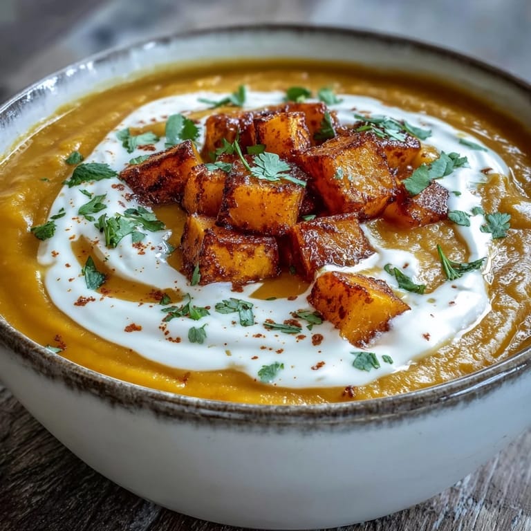 Hearty Butternut Squash and Lentil Soup in a white bowl, garnished with parsley and a coconut drizzle, perfect for chilly days.