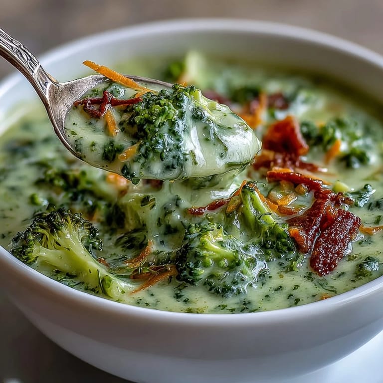 A warm bowl of Broccoli Cheddar Soup served alongside crusty artisan bread for dipping.