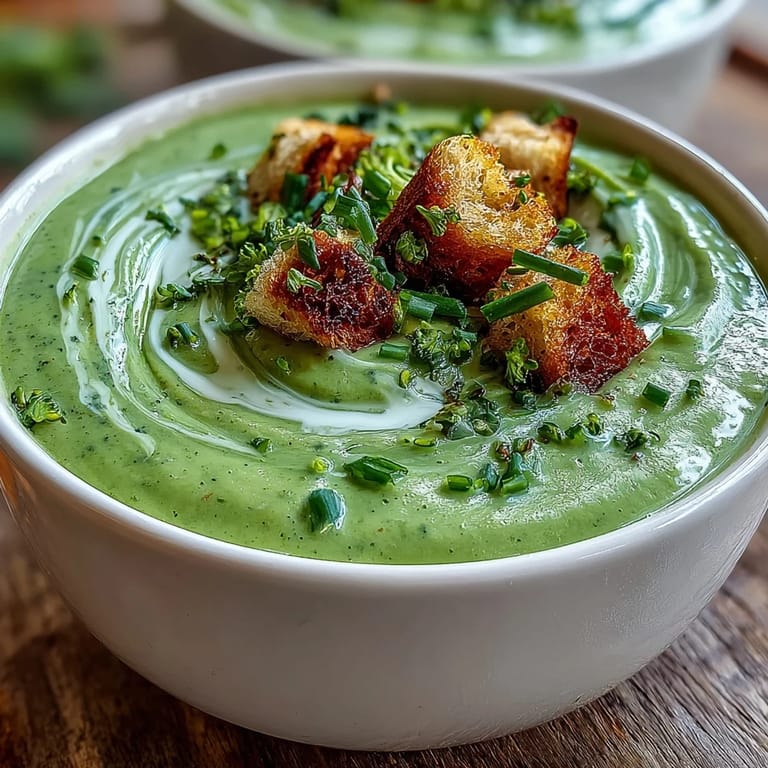 Cream of Broccoli Soup simmering in a pot, showcasing fresh broccoli florets in rich broth.