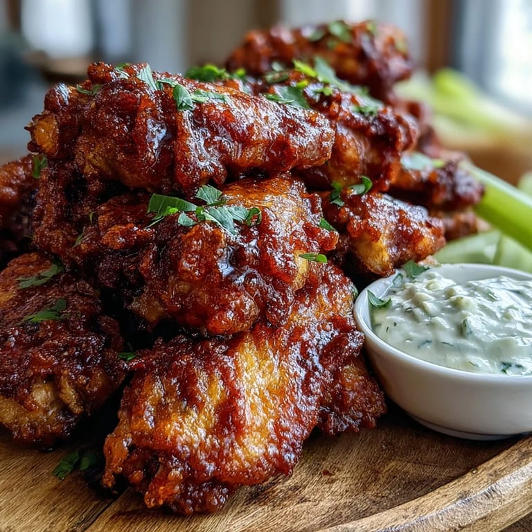 Crispy Fried Chicken Wings coated in Thai sweet chili glaze, garnished with fresh scallions and a lime wedge.